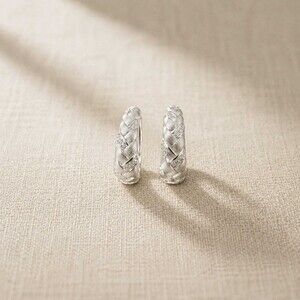 Museori Sterling Silver Braided Huggie Earrings Chunky Pavé Pair